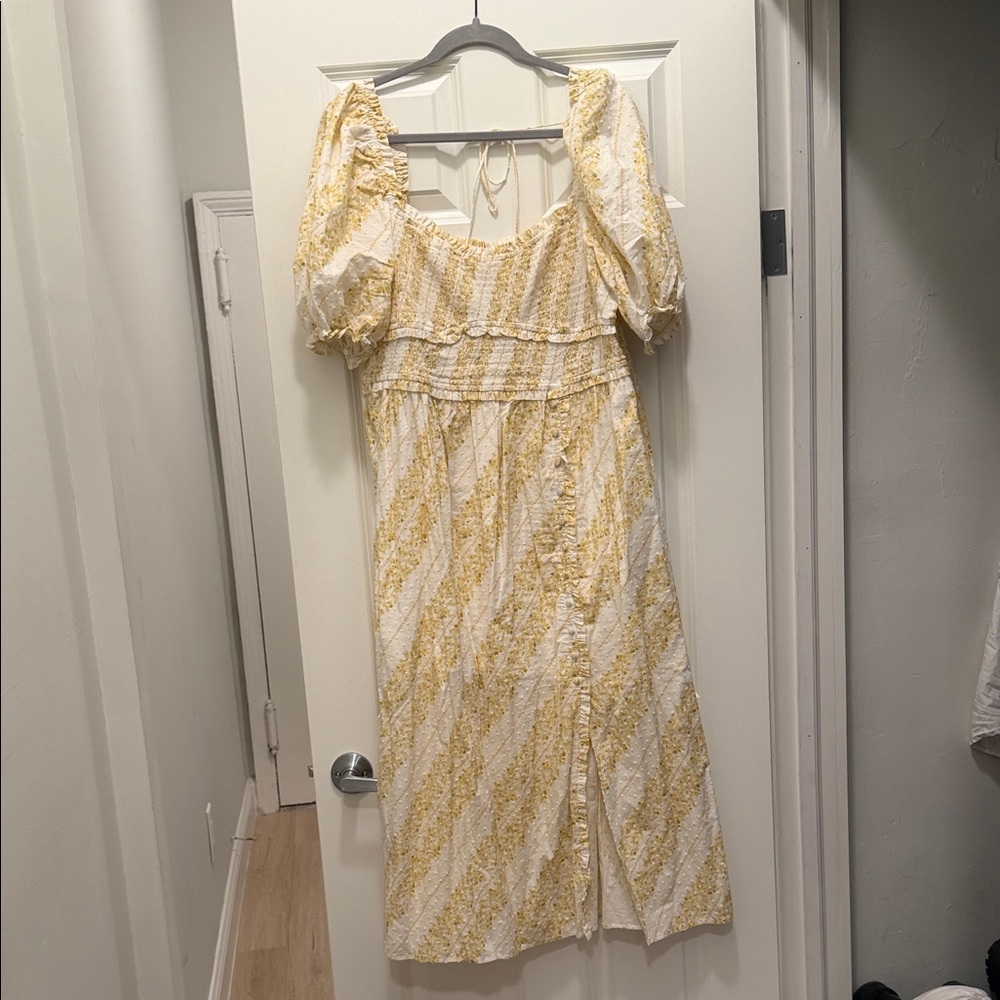 For Love And Lemons Yellow and Cream Midi Dress